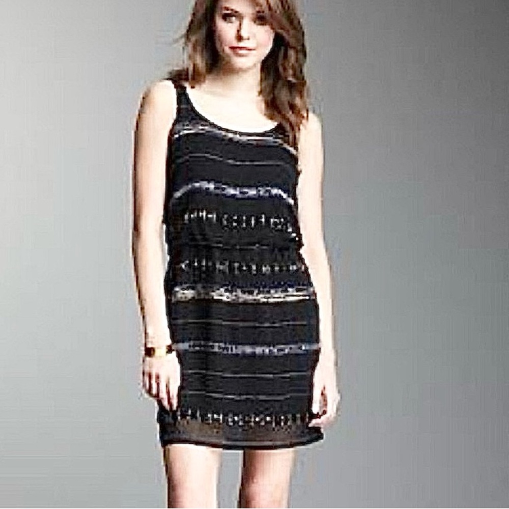 NWT Romeo & Juliet Couture Black Silver Beaded Chiffon Tank Cocktail Dress L
